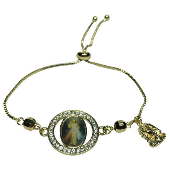 Devine Mercy Jesus Gold Plated Bracelet Adjustable NEW - Picture 1 of 3